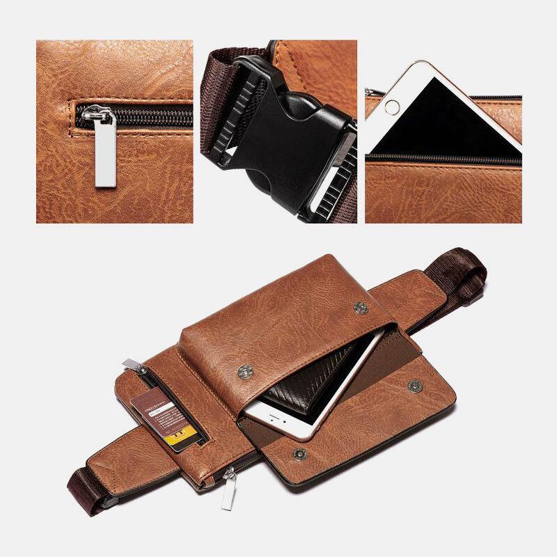 lovevop Men's Large Capacity PU Leather Anti-Theft Phone Bag Waist/Chest/Crossbody Bag