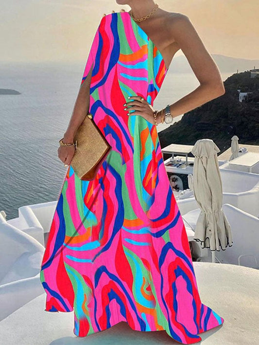 Women's One Shoulder Slash Neck Resort Dress