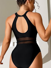 Fashionable And Sexy Mesh Patchwork Tight One Piece Swimsuit