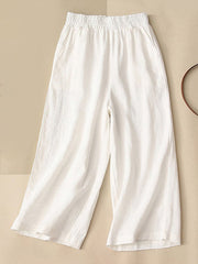 Lovevop Cotton Loose High Waisted Wide Leg Capris