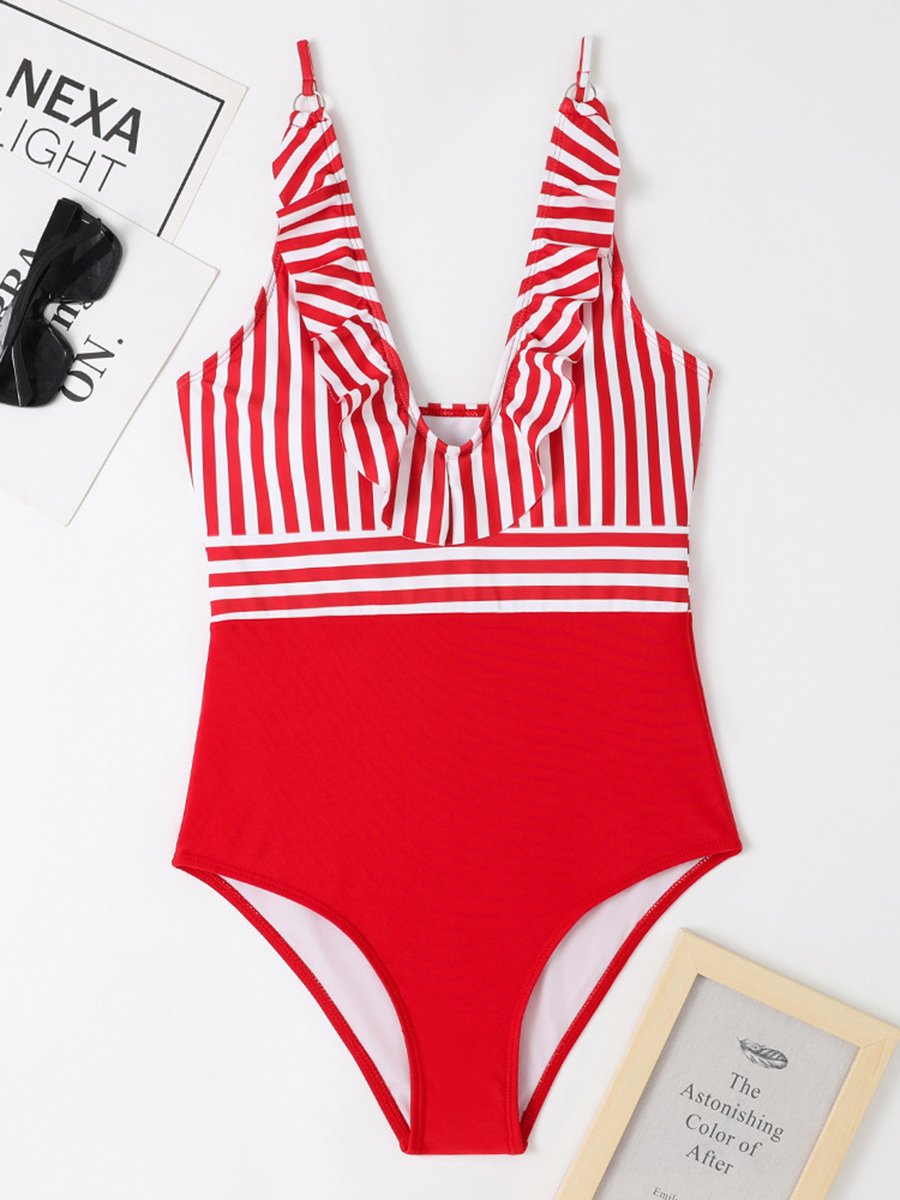 French Flying Side V -neck Wide Shoulder Strap Sexy Swimsuit