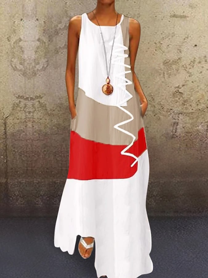 Women's Retro Geometric Print Sleeveless Long Dress