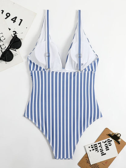 One-piece striped triangle beach sexy swimsuit