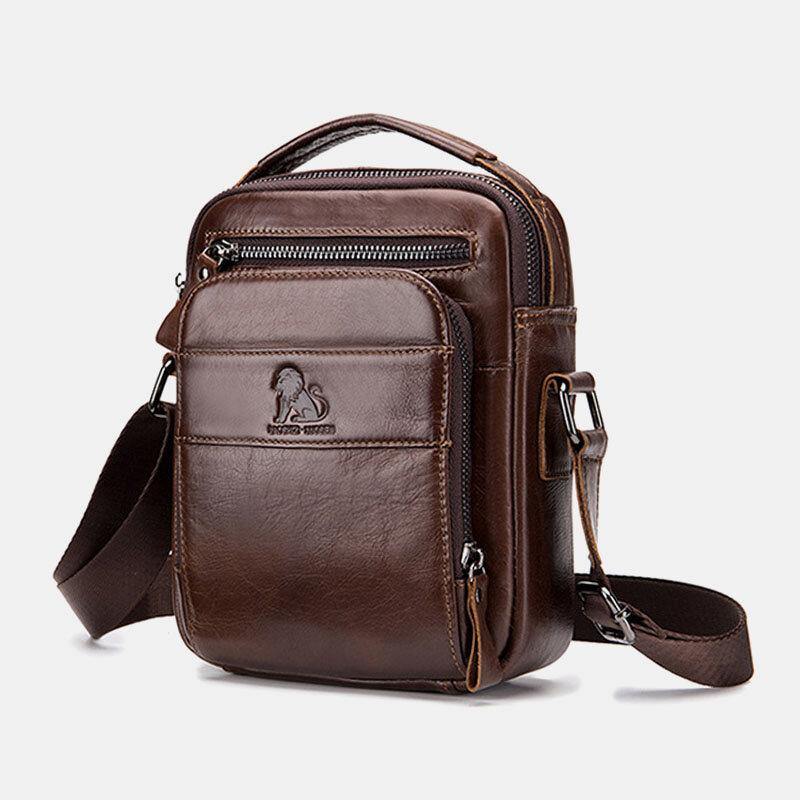 lovevop Men Genuine Leather Multifunction Multi-Pocket Waterproof Crossbody Bag Shoulder Bag