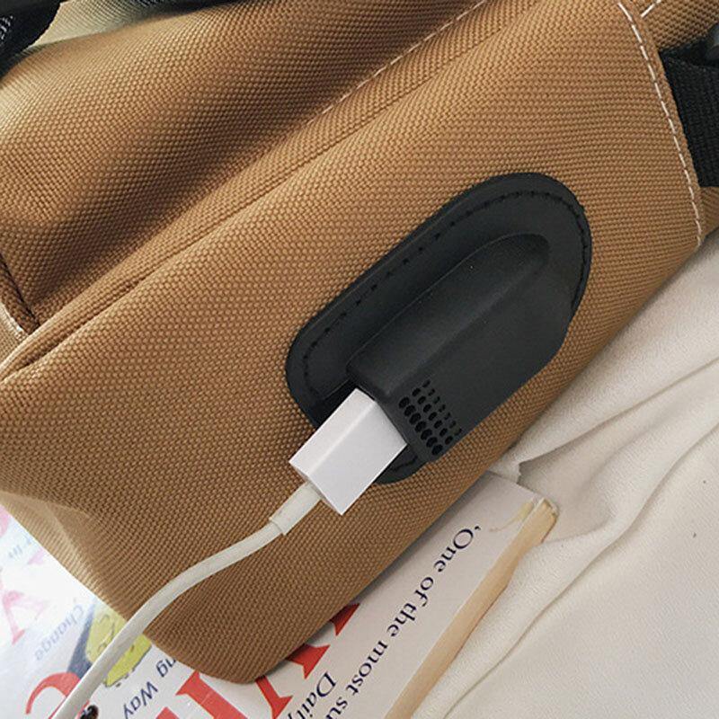 lovevop Men Canvas Large Capacity USB Charging Vintage Hippie Messenger Bag Crossbody Bag Shoulder Bag