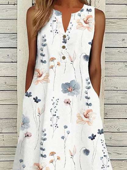 Casual V-neck Pocket Short Sleeved Printed Dress