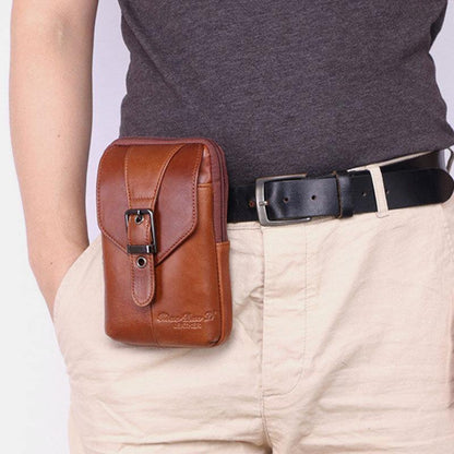 lovevop Men Genuine Leather Vintage Multifunctional 6.5 Inch Mini Phone Bag Crossbody Bag Waist Bag Cowhide Bag