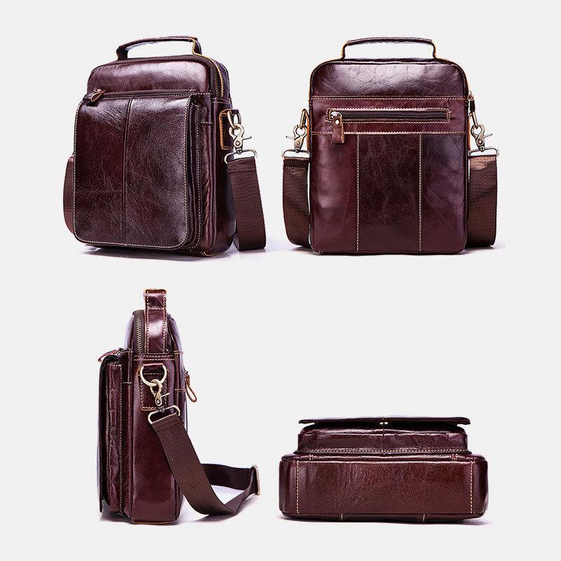 lovevop Men's Retro Genuine Leather Crossbody Bag with Multiple Pockets and Layers