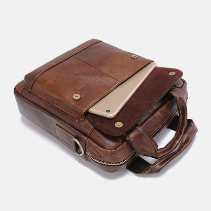 lovevop Men Genuine Leather Large Capacity Anti-theft Vintage 6.5 Inch Phone Bag Messenger Briefcase Shoulder Bag Crossbody Bag Handbag