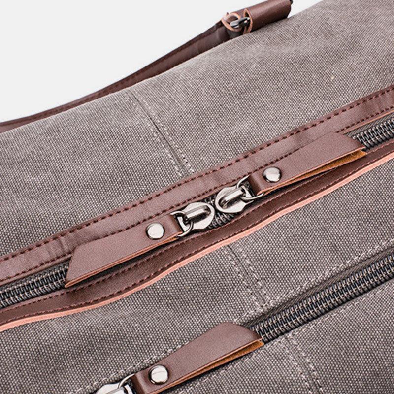 lovevop Men Canvas PU Leather Large Capacity Multi-Pocket Handbag Shoulder Bag Travel Bag Duffle Bag Crossbody Bag