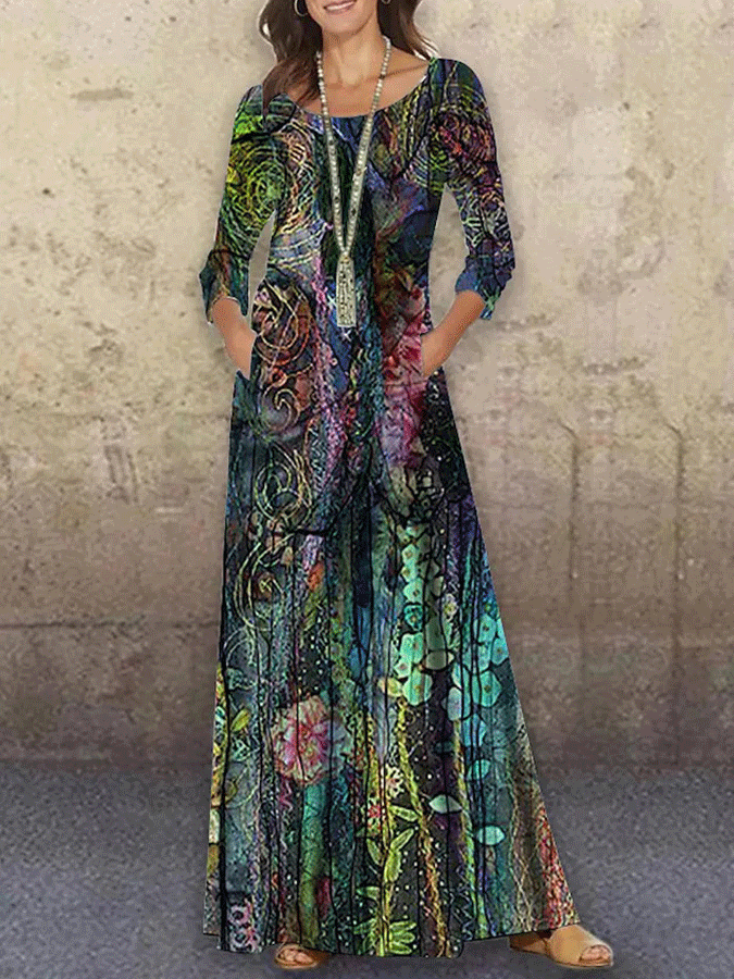 Women's Vintage Floral Print Casual Dress