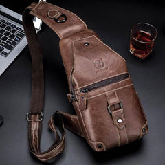 lovevop Men Genuine Leather Multi-Pocket Anti-Theft Wear-Resistant Vintage Casual Crossbody Bag Chest Bag