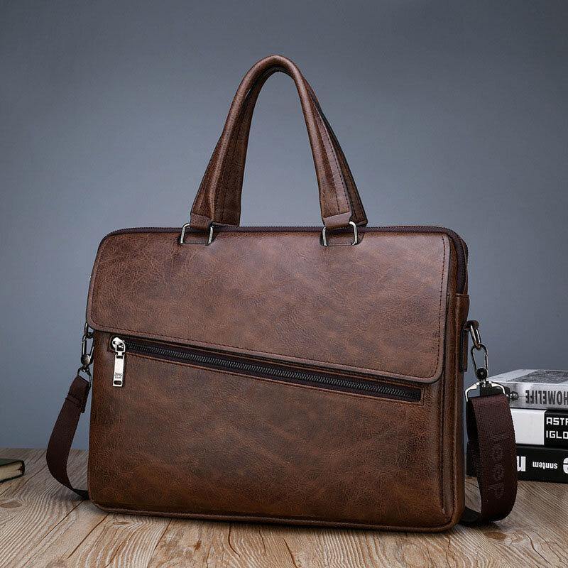 lovevop Men PU Leather Multifunction Anti-Theft Vintage Business Messenger Bag Crossbody Bag Handbag Shoulder Bag