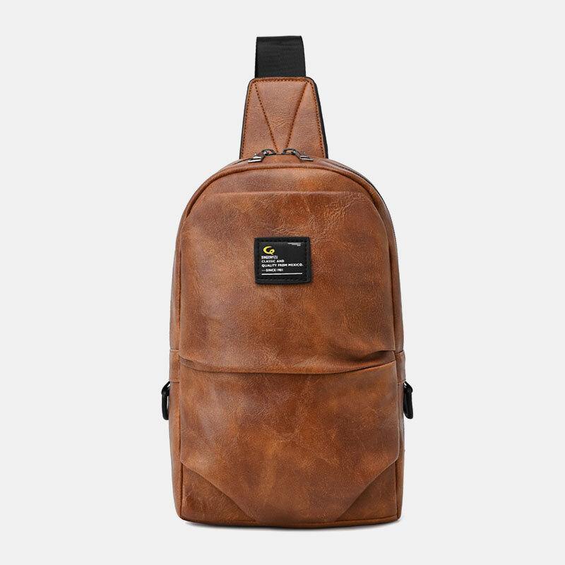 lovevop Men PU Leather Waterproof Multi-Pocket Headphone Hole Casual Chest Bags Shoulder Bag Crossbody Bags