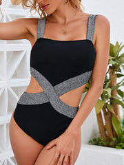 Hollow Out Backless Fashionable Color Blocking One Piece Swimsuit