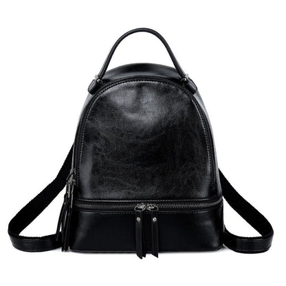 lovevop Fashion Temperament Gentle Leather Backpack Fashion Oil Wax Cowhide