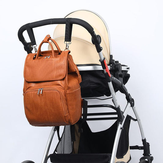 lovevop New PU Leather Diaper Bag Baby Mummy Maternity Bag Backpack Nappy Nursing Bag Outdoor Travel Bag Foldable Cradle