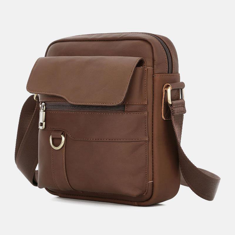 lovevop Men Genuine Leather Large Capacity Vintage Casual 6.5 Inch Phone Bag Crossbody Bag Shoulder Bag Messenger Briefcase