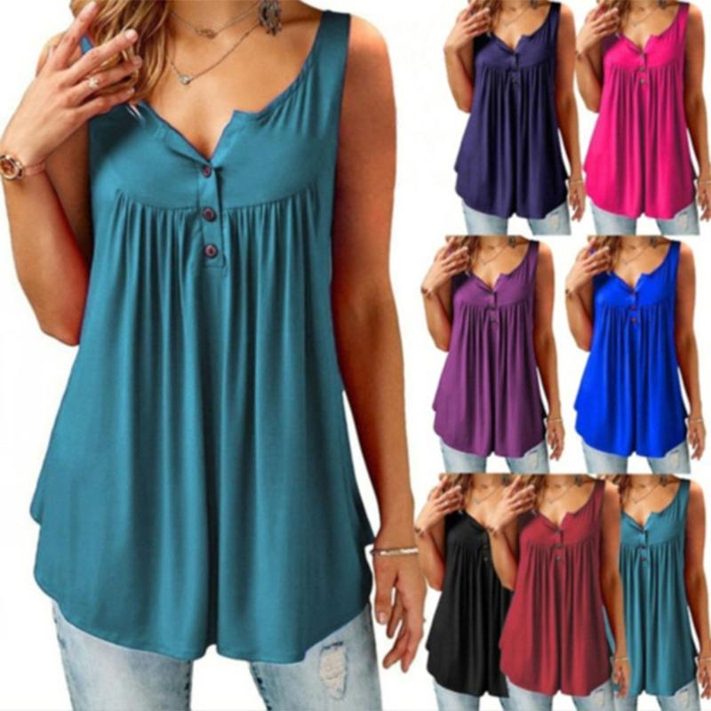 🎁Summer Hot Sale🎁Comfy Loose Button Sleeveless Tank Top For Women