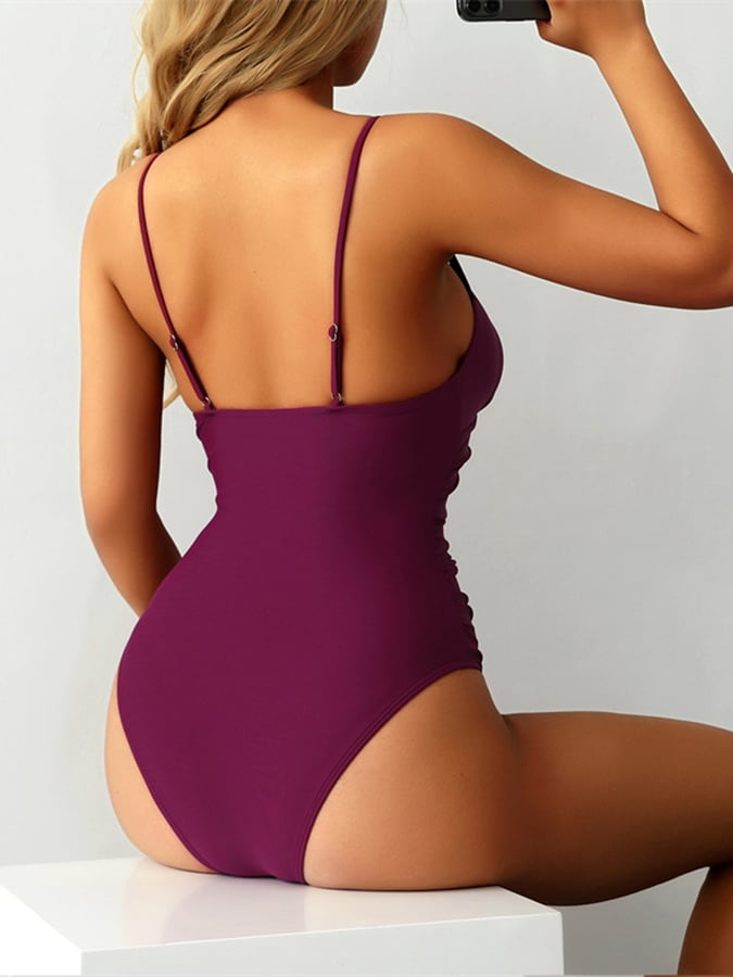 Open Back Soft Pad Solid One Piece Swimwear