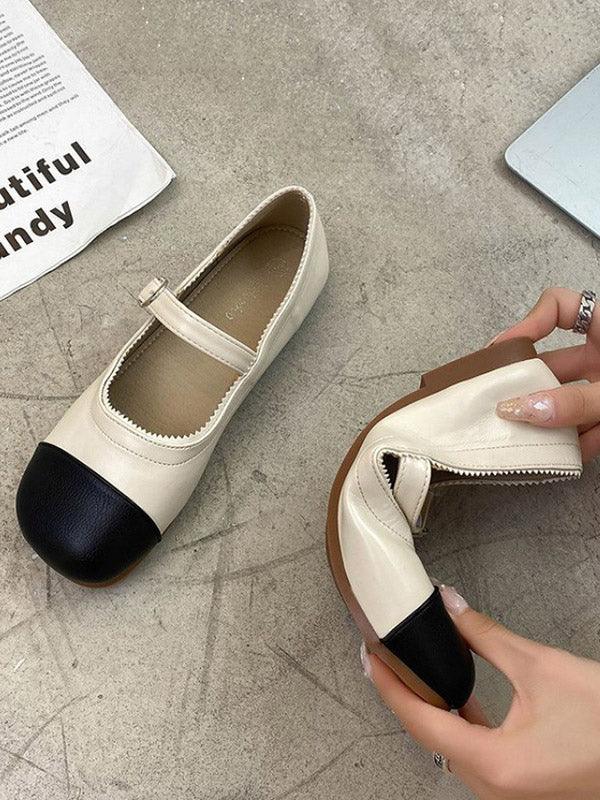 lovevop Leisure Fashion Contrast Color Split-Joint Flat Heel Loafer Shoes