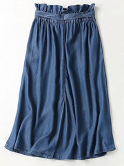 Lovevop High-waist Tie Loose Casual Tencel Denim Skirt