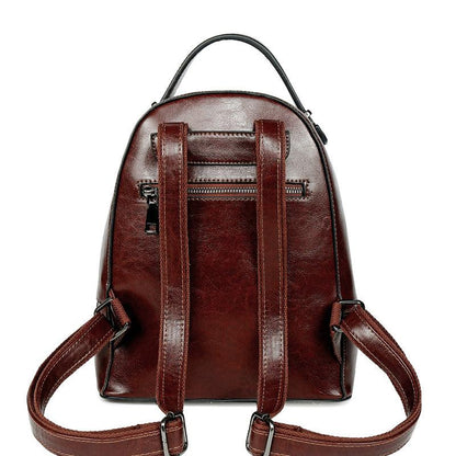 lovevop Fashion Temperament Gentle Leather Backpack Fashion Oil Wax Cowhide