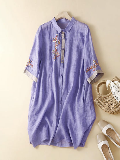 Lovevop Cotton And Linen Embroidered Contrasting Ethnic Style Dress