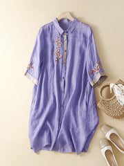 Lovevop Cotton And Linen Embroidered Contrasting Ethnic Style Dress