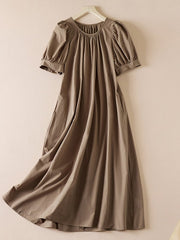 Lovevop Wrinkle Slimming And Comfortable Solid Color Dress