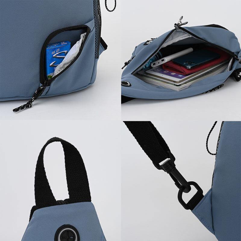 lovevop Men Nylon Headphone Hole Waterproof Large Capacity Chest Bags Shoulder Bag Crossbody Bags With Ornaments