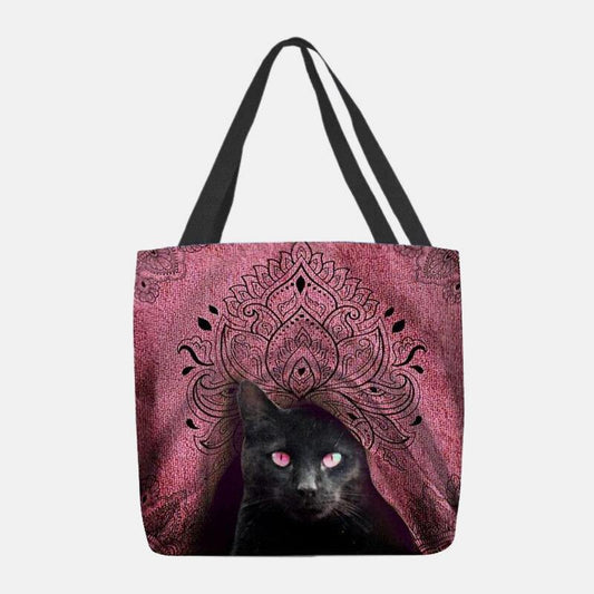 lovevop Women Canvas Cute Black Cat Pattern Handbag Tote Shoulder Bag