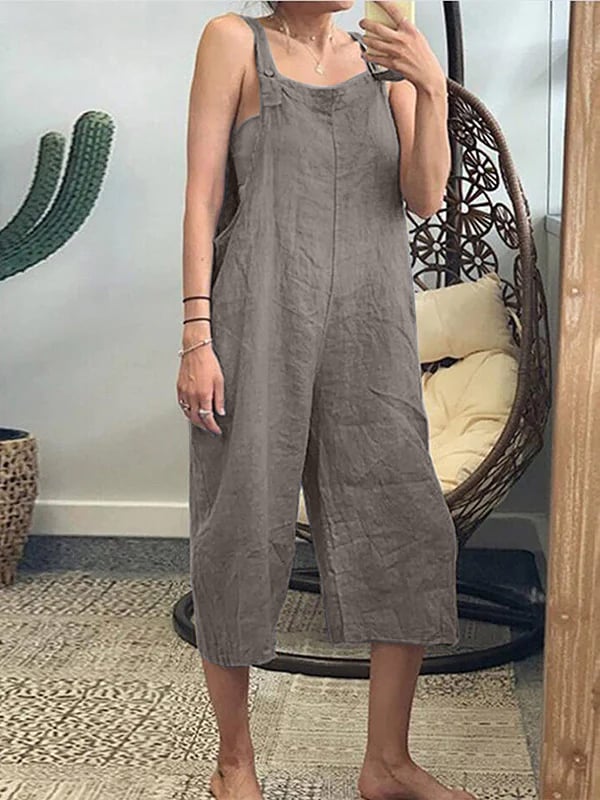 Women's Cotton Loose Casual Jumpsuit Capris Overalls