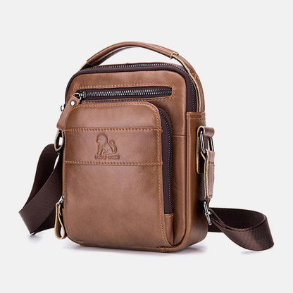 lovevop Men Genuine Leather Multifunction Multi-Pocket Waterproof Crossbody Bag Shoulder Bag