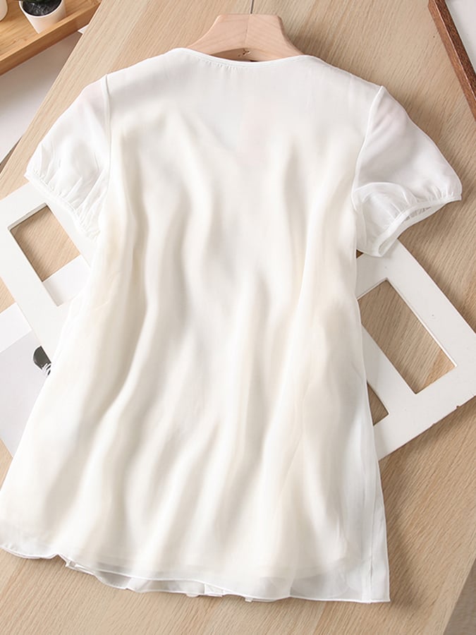 Lovevop Fashion Pleated Round Neck Shirt