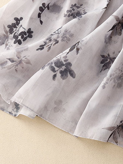 Lovevop Botanical Floral Print Tie Loose Skirt