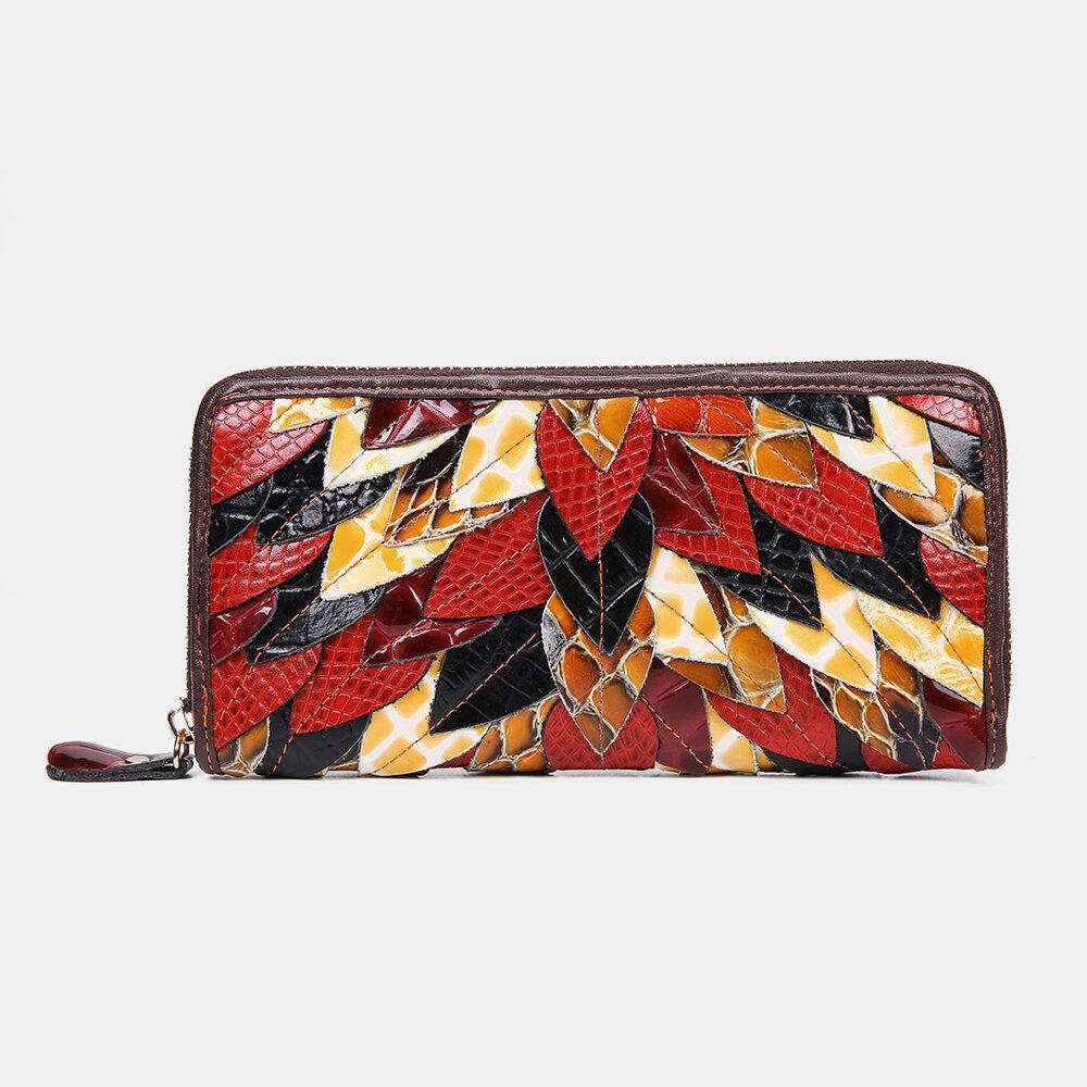 lovevop Women Genuine Leather Patchwork Vintage Wallet Purse Clutches Bag