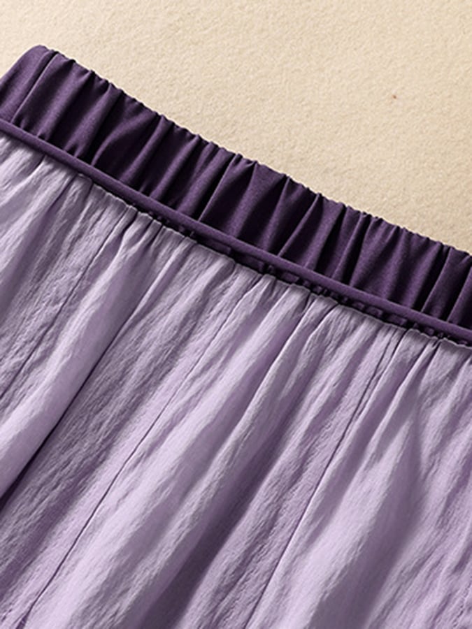 Lovevop Contrasting Color Double-Layer Anti-See-Through Elastic Waist Drape High-Waist Skirt