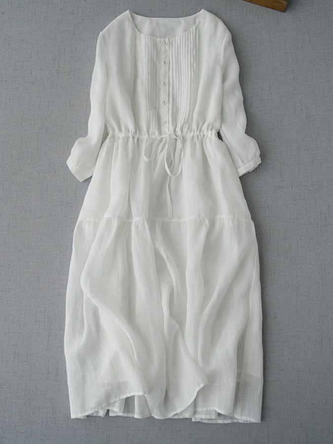 Lovevop Cotton Linen Shirt Accordion Dress