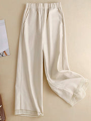 Lovevop Casual Cotton Retro Color Matching Solid Straight Cropped Pants