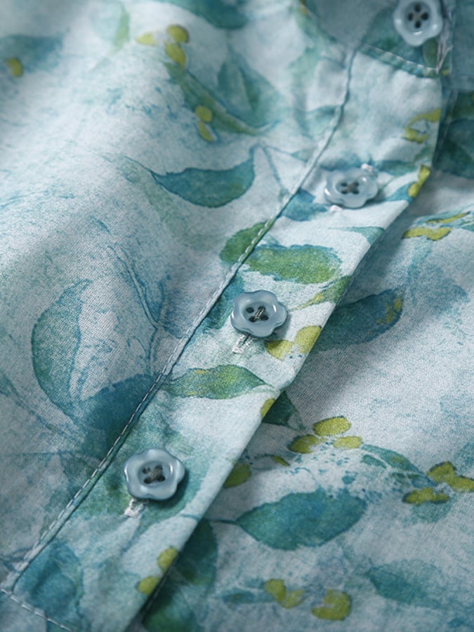 Lovevop Cotton Floral Tie Lapel Button Dress