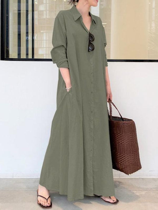 lovevop Original Solid Color Lapel Shirt Dress