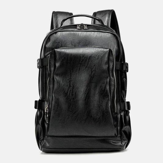 lovevop Men PU Leather USB Charging Business Casual Waterproof 14 Inch Laptop Bag Student School Bag Adjustable Backpack