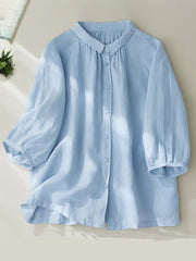Lovevop Cotton Solid Color Raglan Sleeves Loose Shirt