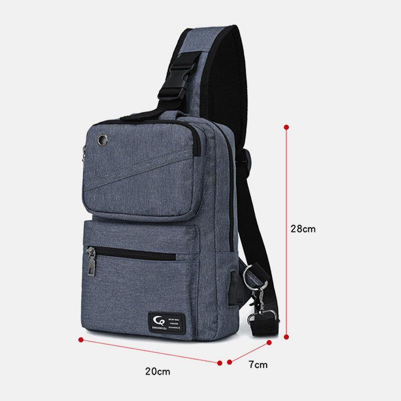 lovevop Men Large Capacity USB Chargeable Hole Headphone Hole Waterproof Chest Bags Shoulder Bag Crossbody Bags