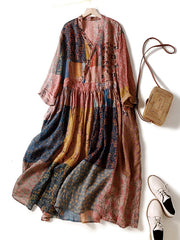 Lovevop Cotton And Linen V-Neck Retro Ethnic Style Printed Dress