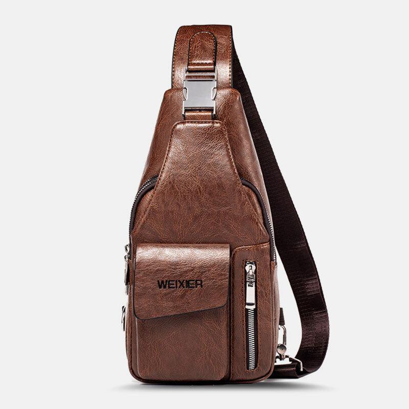 lovevop Men PU Leather Multifunctional Large Capacity Waterproof 6.5Inch Phone Bag Chest Bag Crossbody Bags