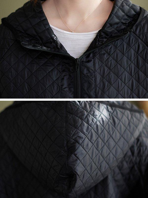 lovevop Simple Long Sleeves Loose Keep Warm Solid Color Zipper Hooded Padded Coat/Down Coat