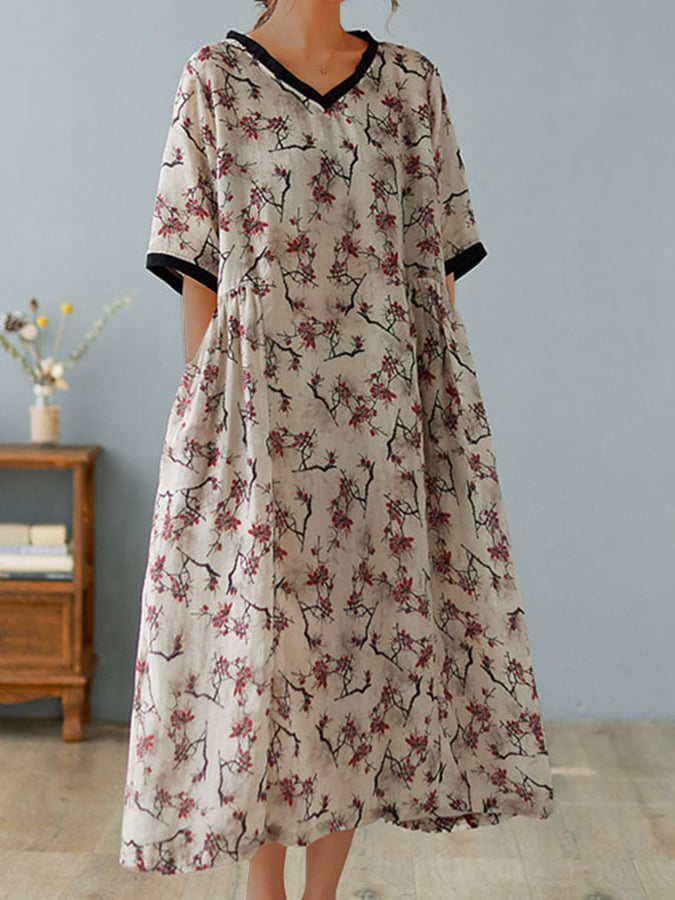 Lovevop Printed Mid Sleeve Pocket Dress