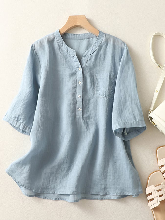 Lovevop Pocket Embroidery Simple And Versatile Shirt